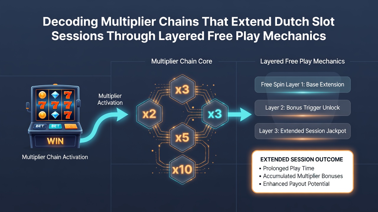 Diagram van gelaagde free play lagen en multiplier opbouw in slots
