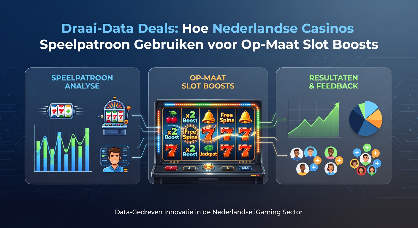 Voorbeeldscherm van een Nederlandse casino-app met gepersonaliseerde draai-data deal, toon spelpatroon-grafiek en actieve slot boost