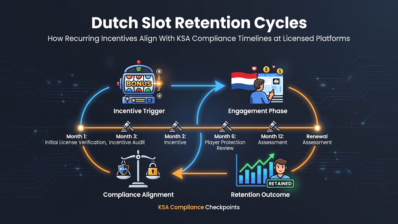 Illustratie van Nederlandse gokkasten retentie cycli en KSA compliance