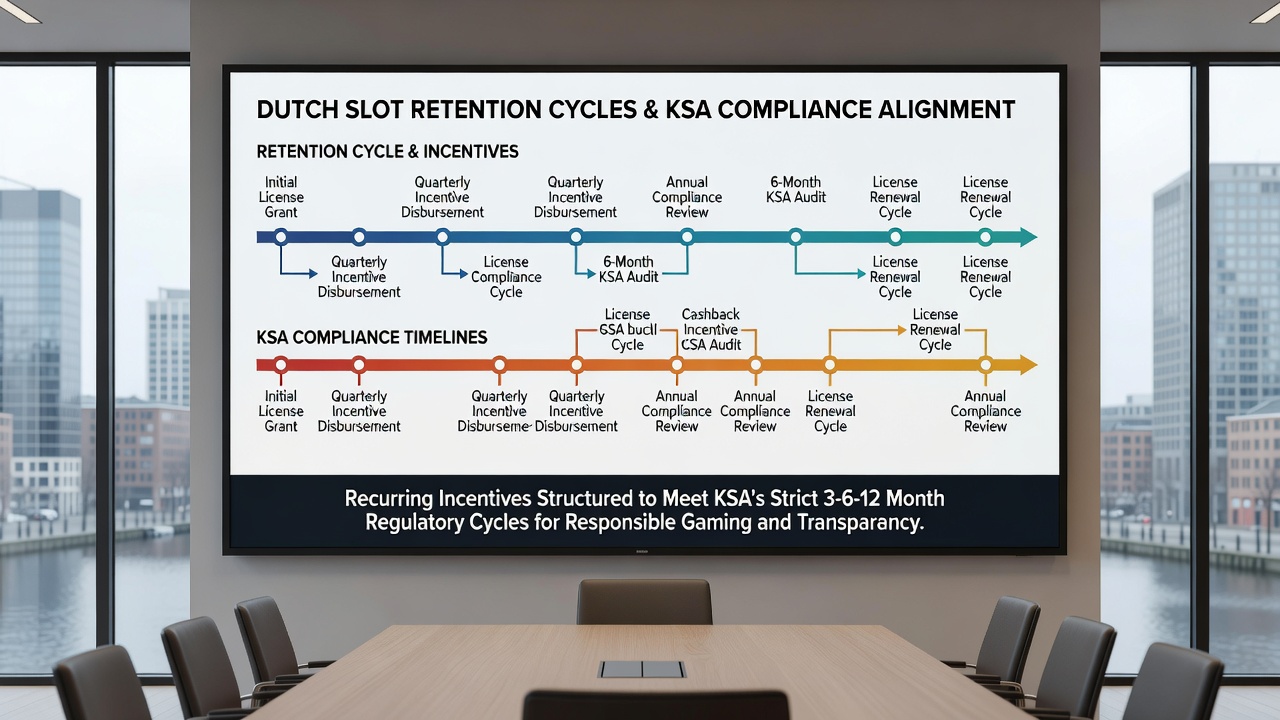Diagram van compliance timelines en incentief cycli bij KSA platforms