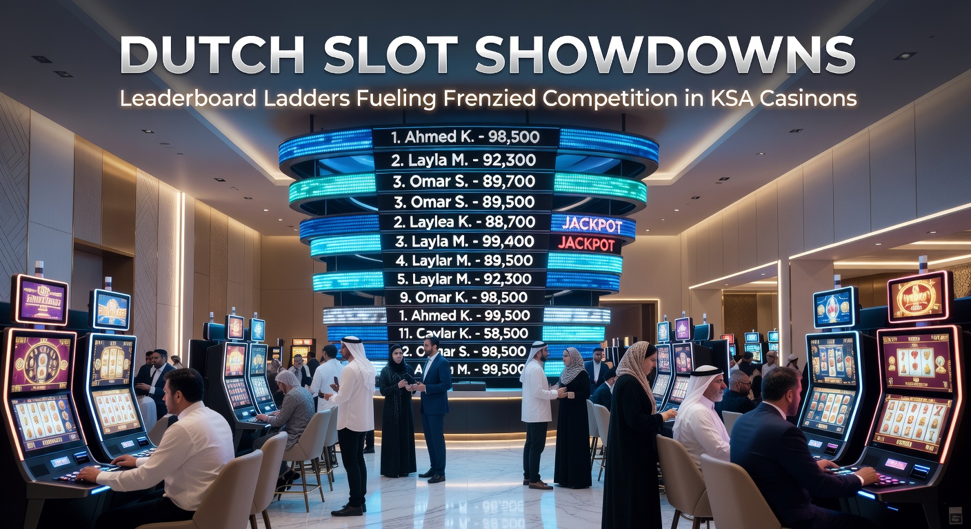 Spelers staren naar een gloeiend leaderboard op een casino-scherm, met namen die razendsnel omhoog klimmen tijdens een hete slot showdown in een KSA-casino