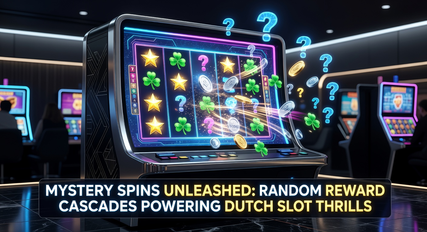 Schermafbeelding van een bruisende gokkast met mystery spins die willekeurig beloningen cascaderen over de rollen, typisch voor Nederlandse online casinos