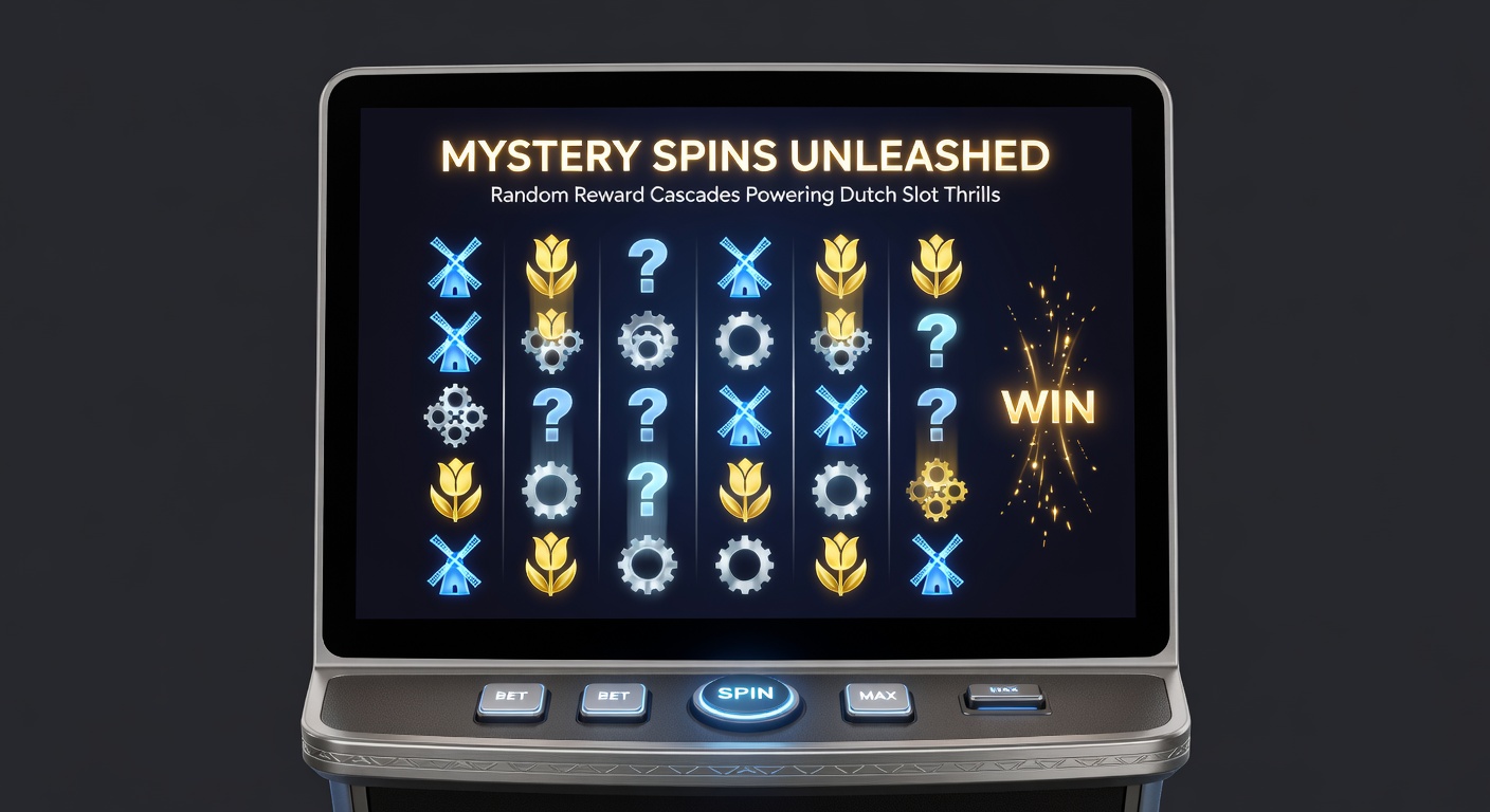 Dynamische close-up van een mystery spin cascade in actie, met exploderende symbolen en stijgende multipliers op een Nederlands casino-platform
