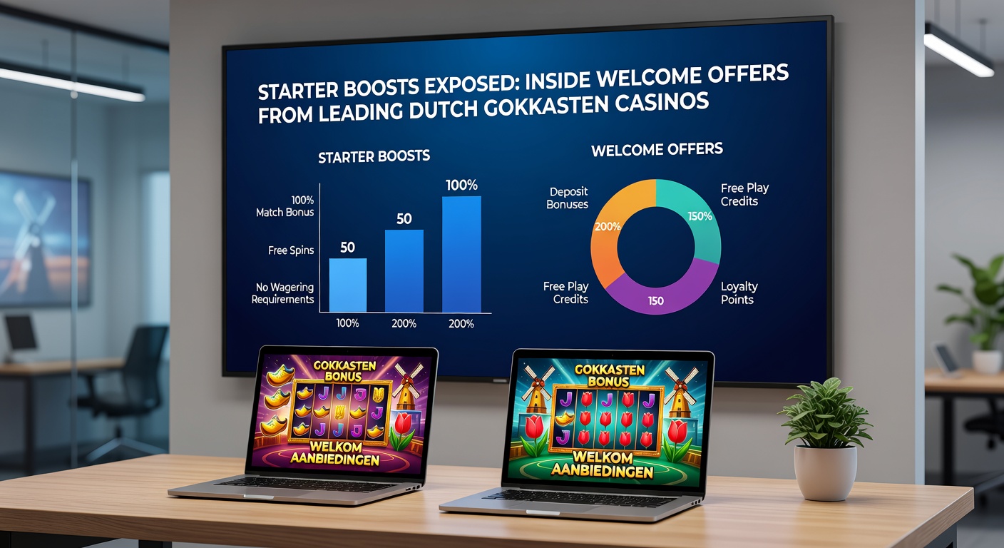 Vergelijkende infographic van welkomstbonussen bij top Nederlandse gokkastencasinos, met bonuspercentages, spin-aantallen en minimale stortingen overzichtelijk weergegeven