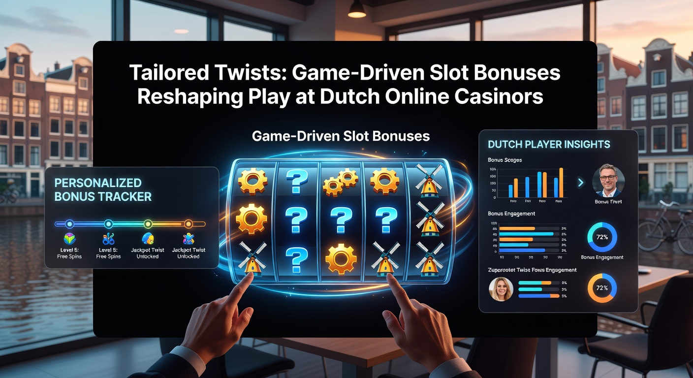 Close-up van een bonuswiel in actie op een moderne gokkast, met Nederlandse vlag en casino-elementen op de achtergrond, illustrerend game-driven features