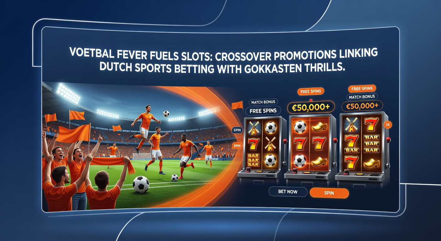 Dynamische illustratie van een speler die een sportbet plaatst en free spins ontvangt op een voetbal-gokkast, met confetti en goals in de achtergrond